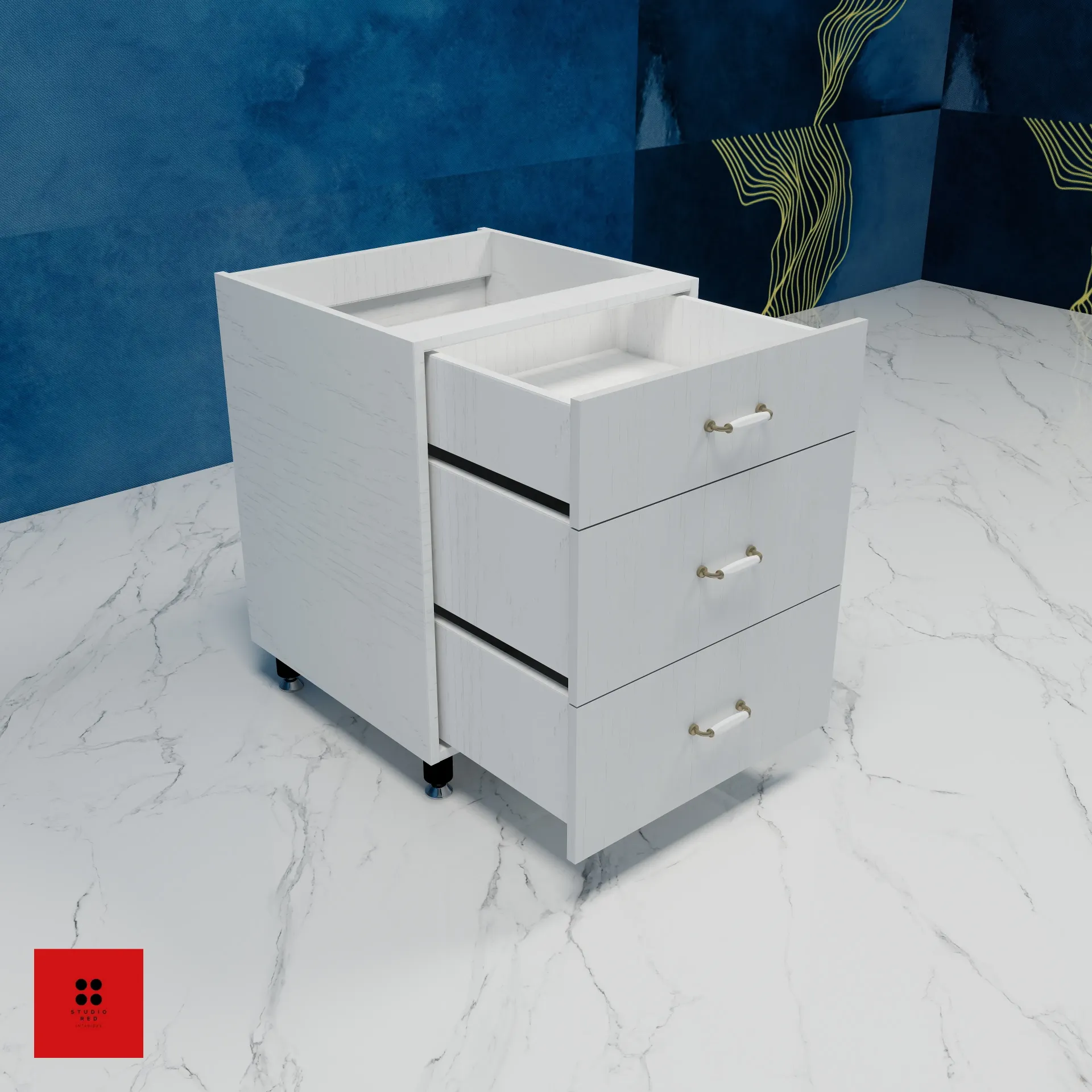 [KBU-1S2MTD-H820-W600] Base Tandem Drawer Unit with 1S & 2M Tandem Drawer - 600 x 580 x 820