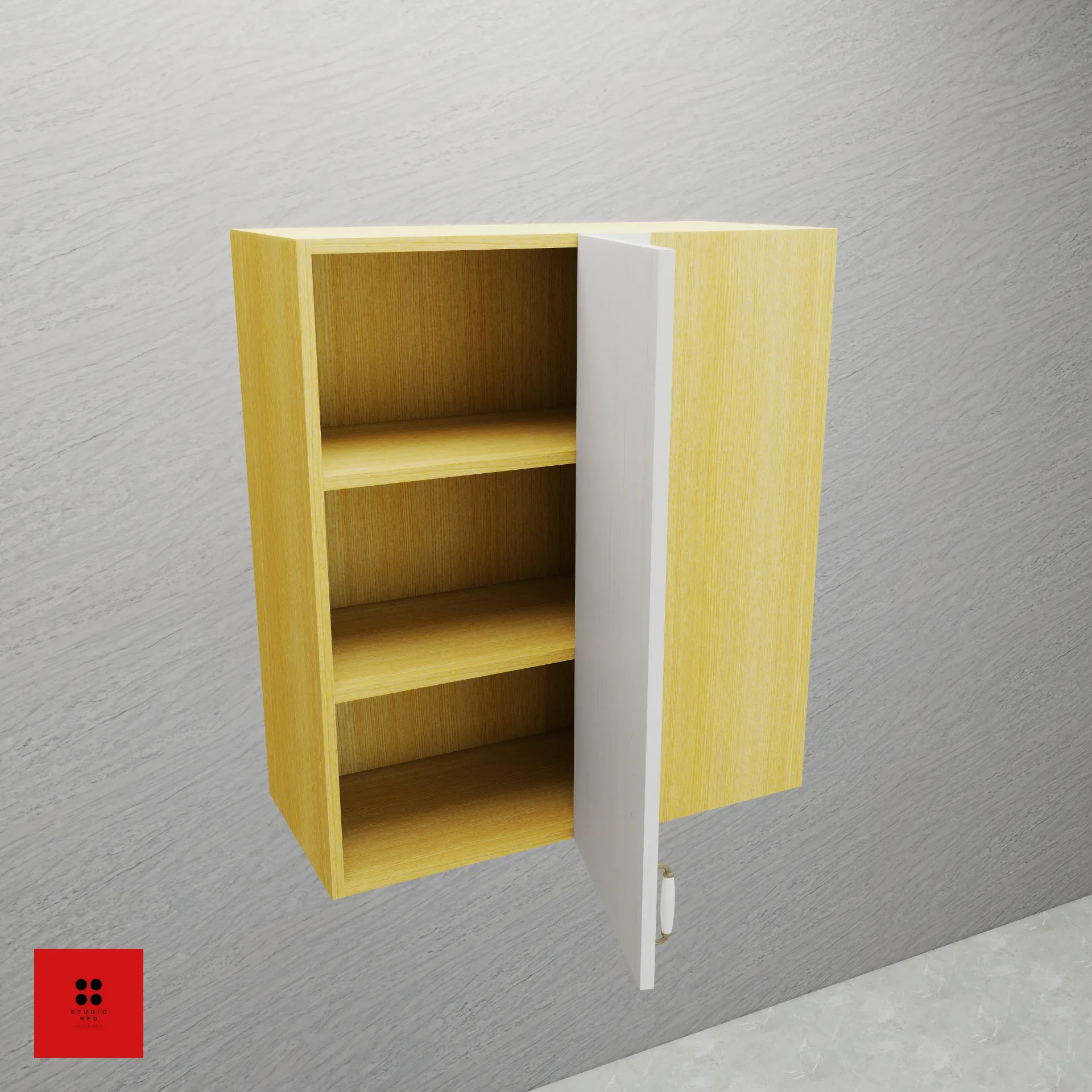 [KWU-BCU1S2FS-R-H900-W800] Wall Right Blind Corner unit with 1 Shutter two shelf -RBD - 800 x 350 x 900
