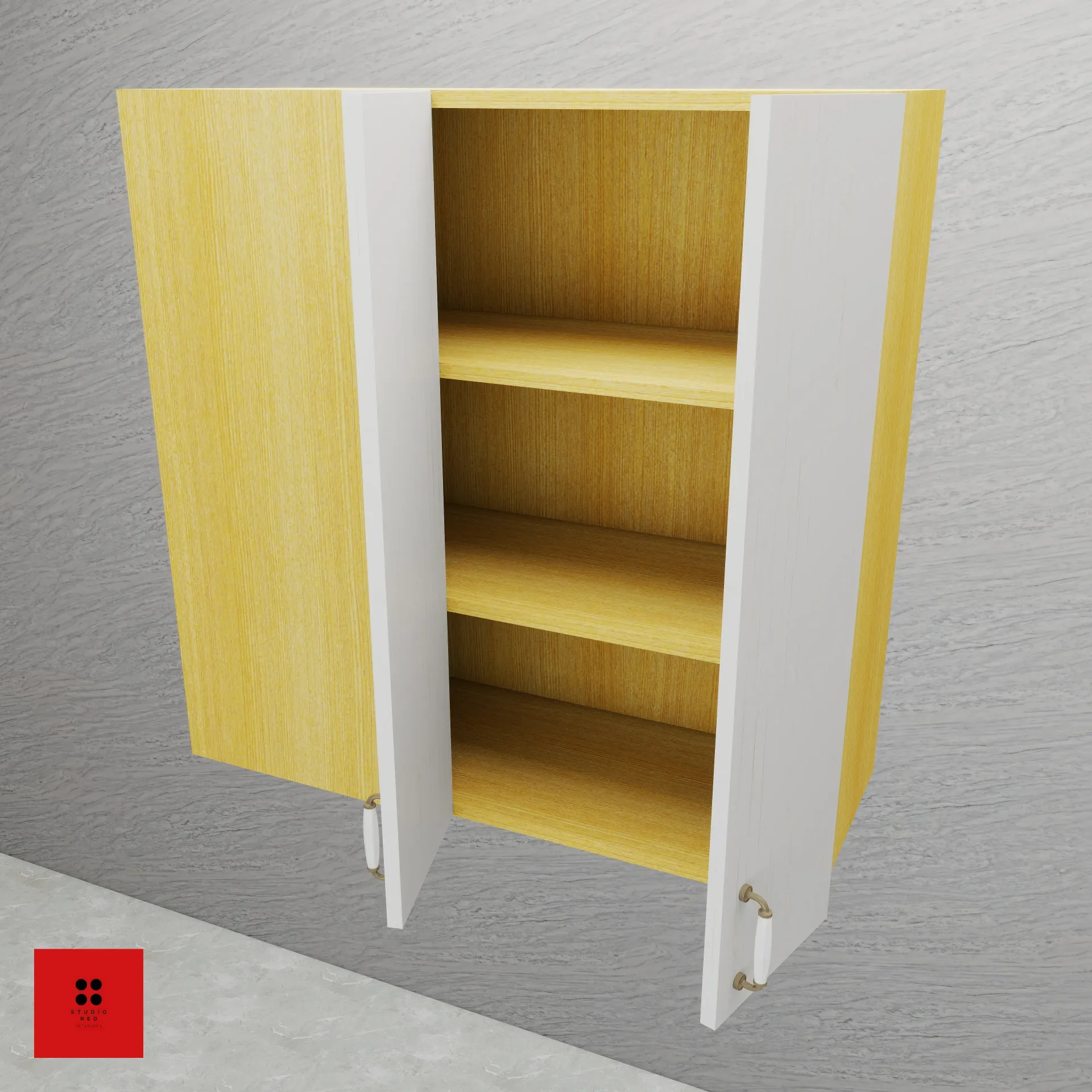 [KWU-BCU1S2FS-L-H900-W900] Wall Left Blind Corner unit with 2 Shutter two shelf -LBD - 900 x 320 x 900