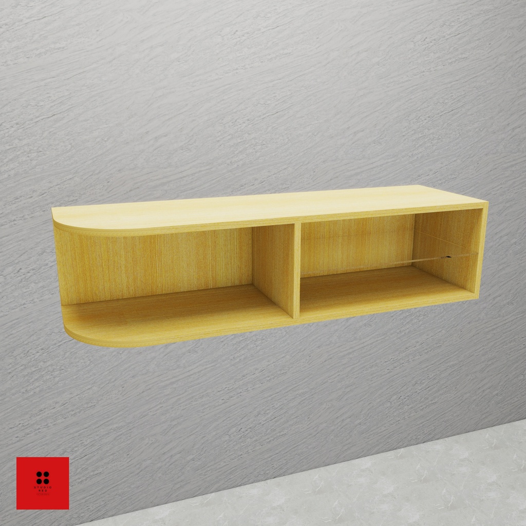 [KWU-GHSHO-L-H300-W900] Wall Glass Half Shelf and Half Open Unit - Left - 900 x 350 x 300