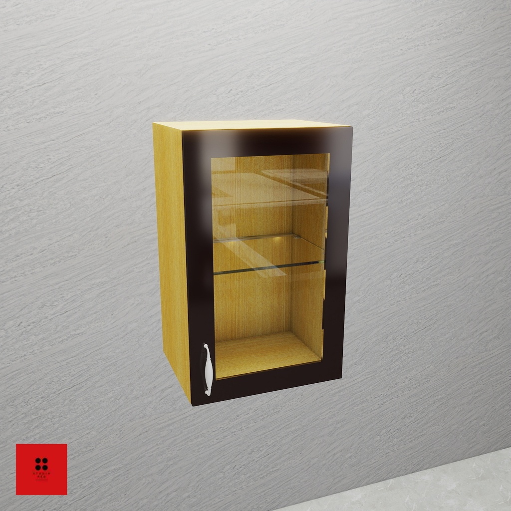 [KWU-AG1S1GS-H720-W600] Wall Unit with 1 Aluminum Frame Glass Shutter and 1 Removable Glass Shelf - 600 x 350 x 720