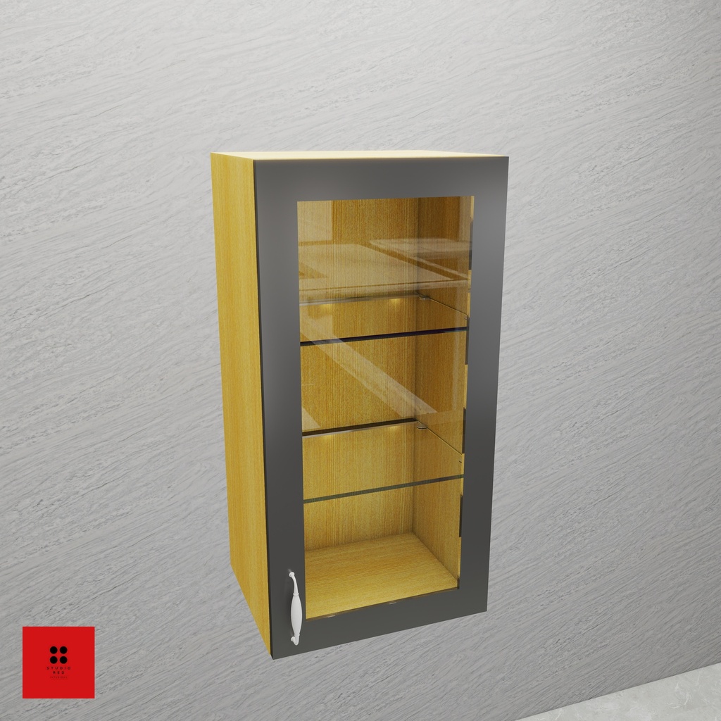 [KWU-AG1S2GS-H900-W450] Wall Unit with 1 Aluminum Frame Glass Shutter and 2 Removable Glass Shelf - 450 x 350 x 900