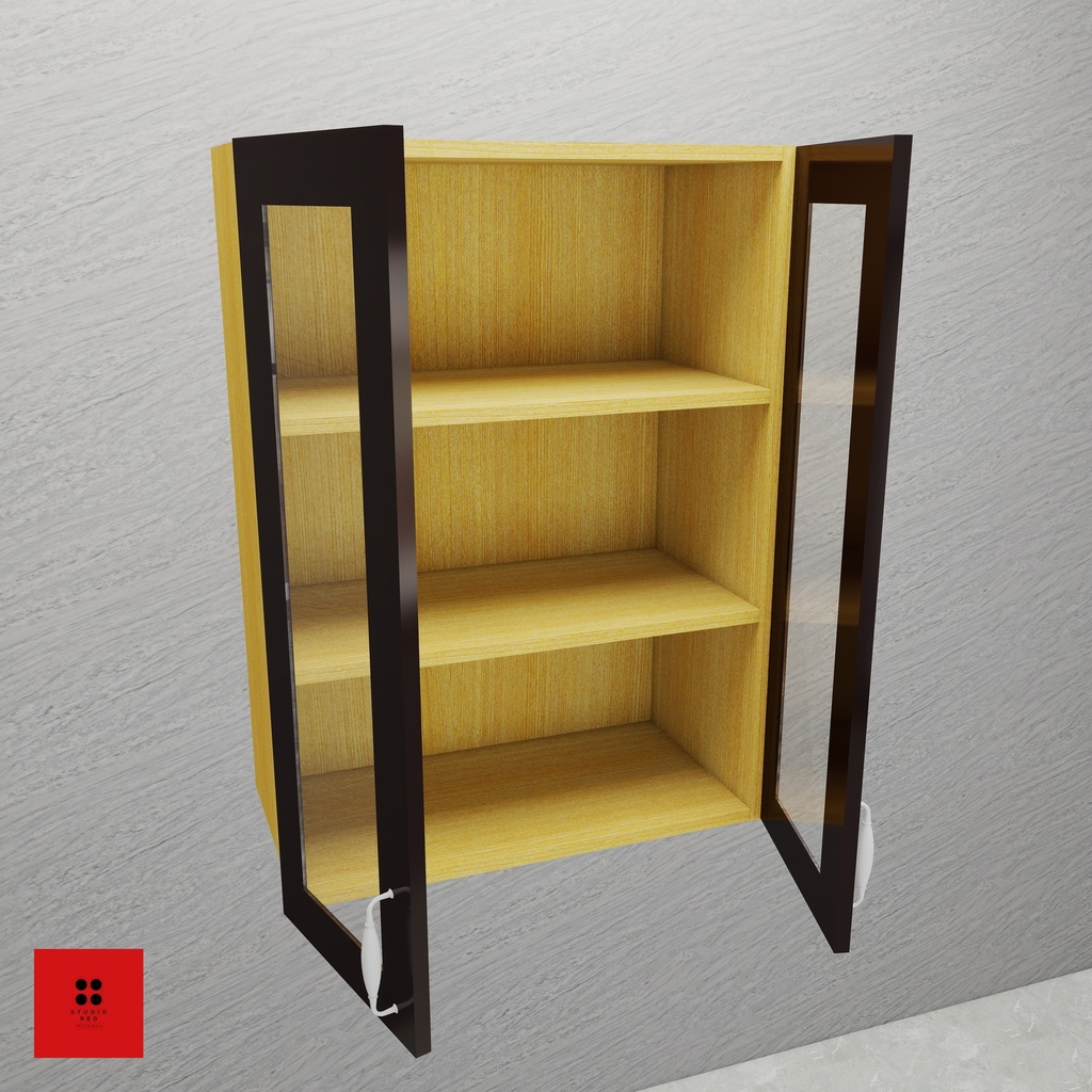 Wall Unit with 2 Aluminium frame glass shutter and 2 removable shelf-950 x 350 x 900