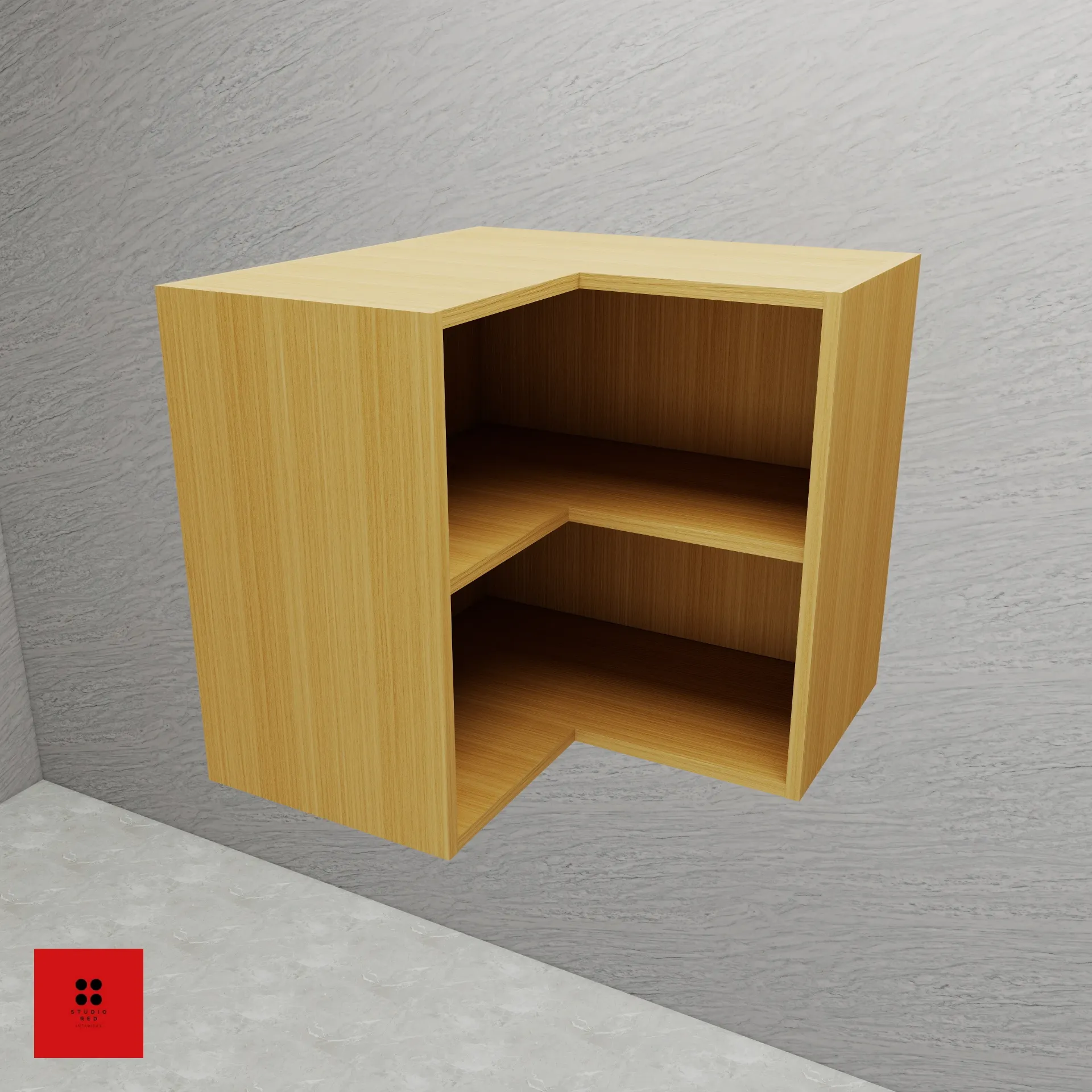 [KWU-COLU1FS-H720-W650] Wall Corner Open L Unit with 1 Shelf - 650 x 350 x 720