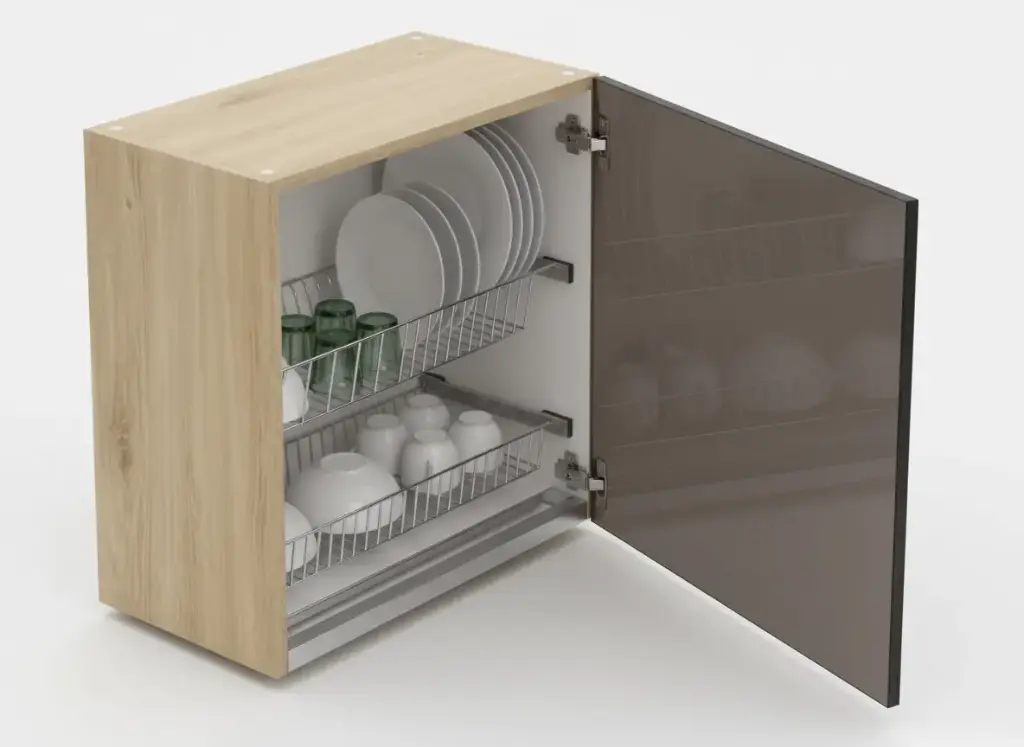 Wall Unit with 1 Shutter and Glass & Plate Tray - 600 x 350 x 720
