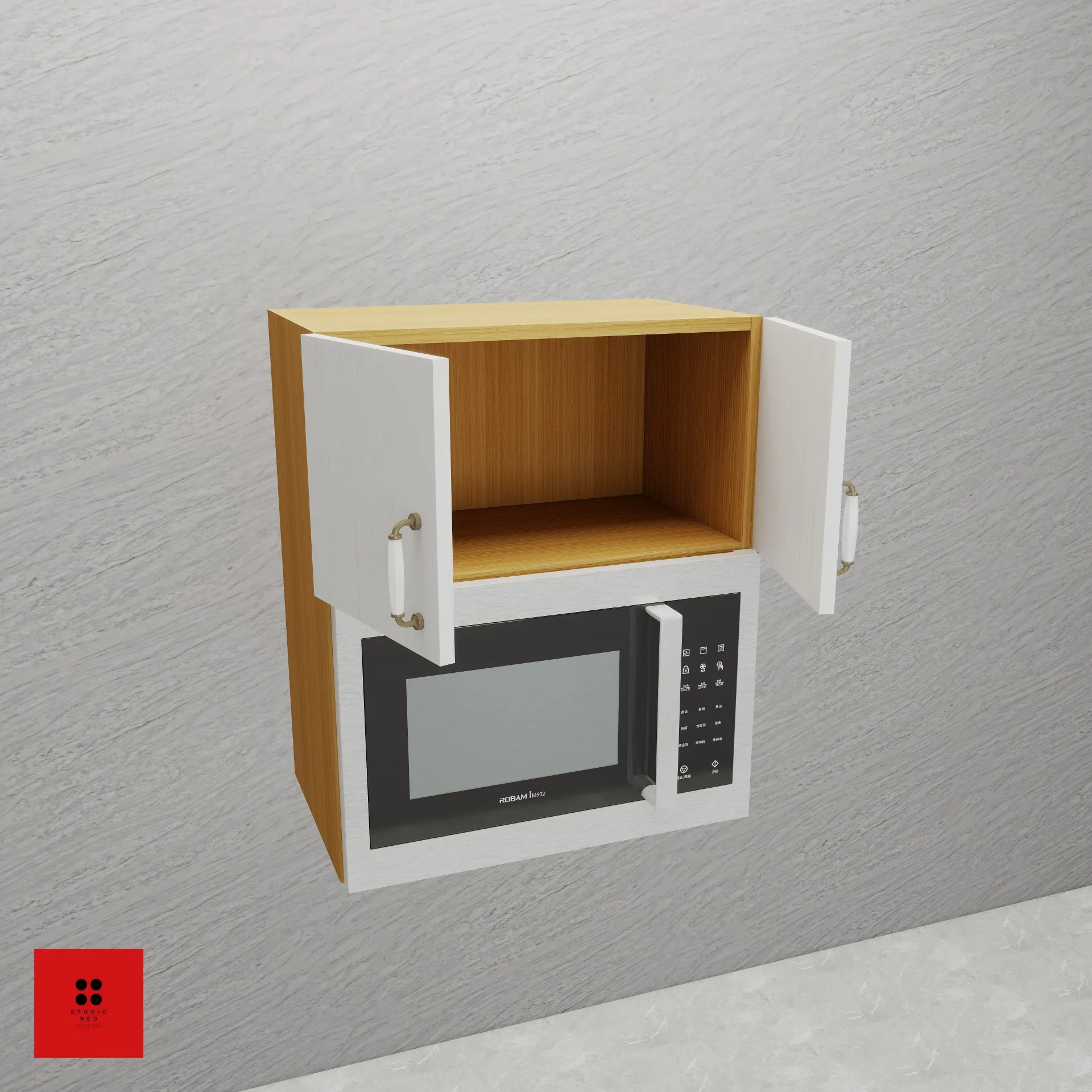 Wall Microwave unit with 2 Shutter and 1 Shelf - 600 x 350 x 720
