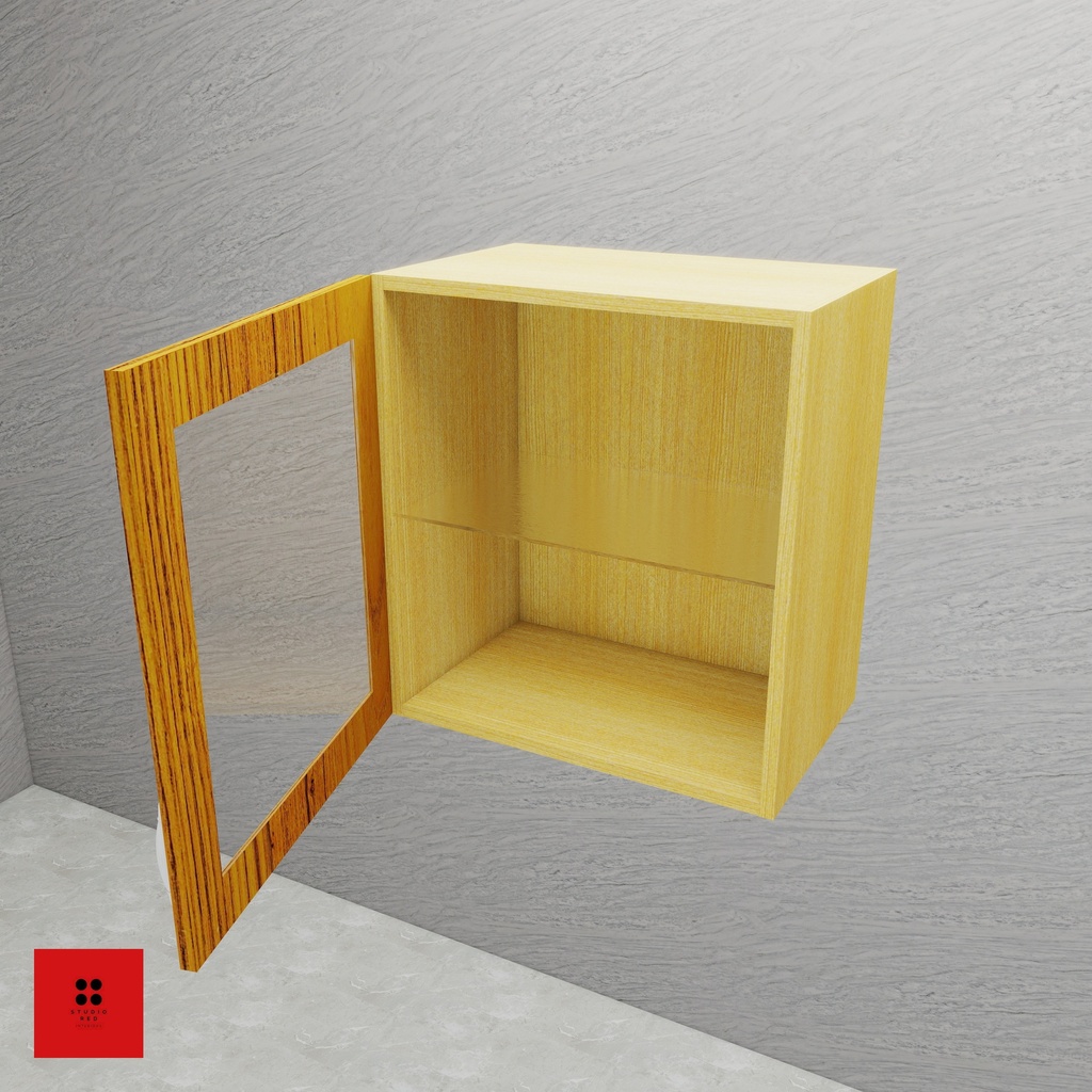 [KWU-WFG1S1GMS-H600-W450] Wall Unit with 1 Wooden Frame Glass Shutter with 1 Glass Shelf  - 450 x 350 x 600