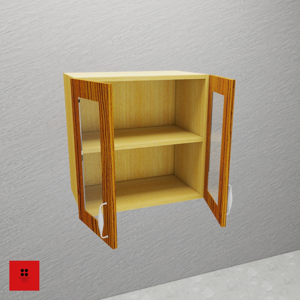 Wall Unit with 2 Wooden Frame Glass Shutter with 1 Removable Shelf  - 650 x 350 x 600