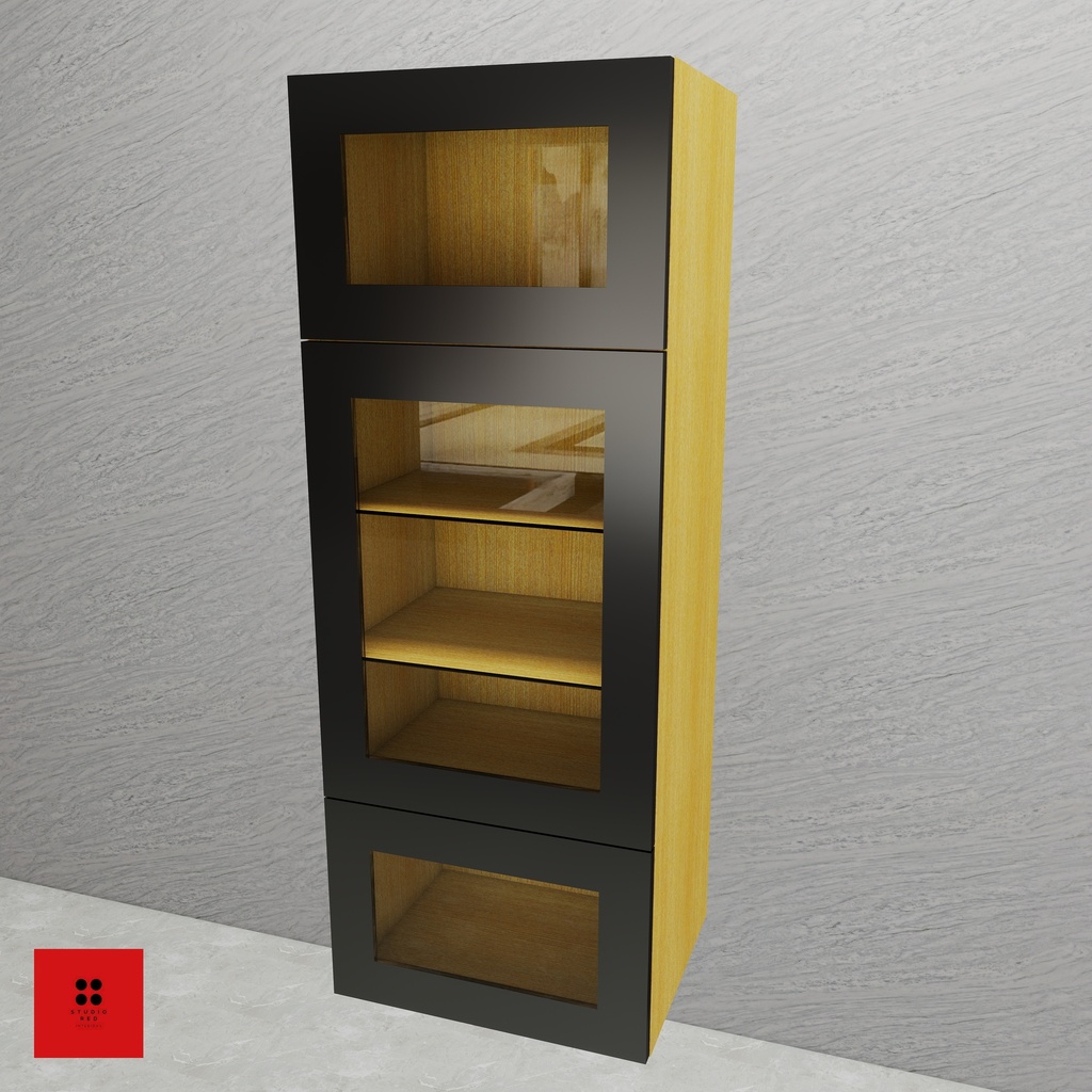 [KWU-WTCAFG3GMSD350-H1320-W600] Worktop cabinet with Aluminium frame Glass Shutter and 3 Glass Shelves - 600x 320 x 1320