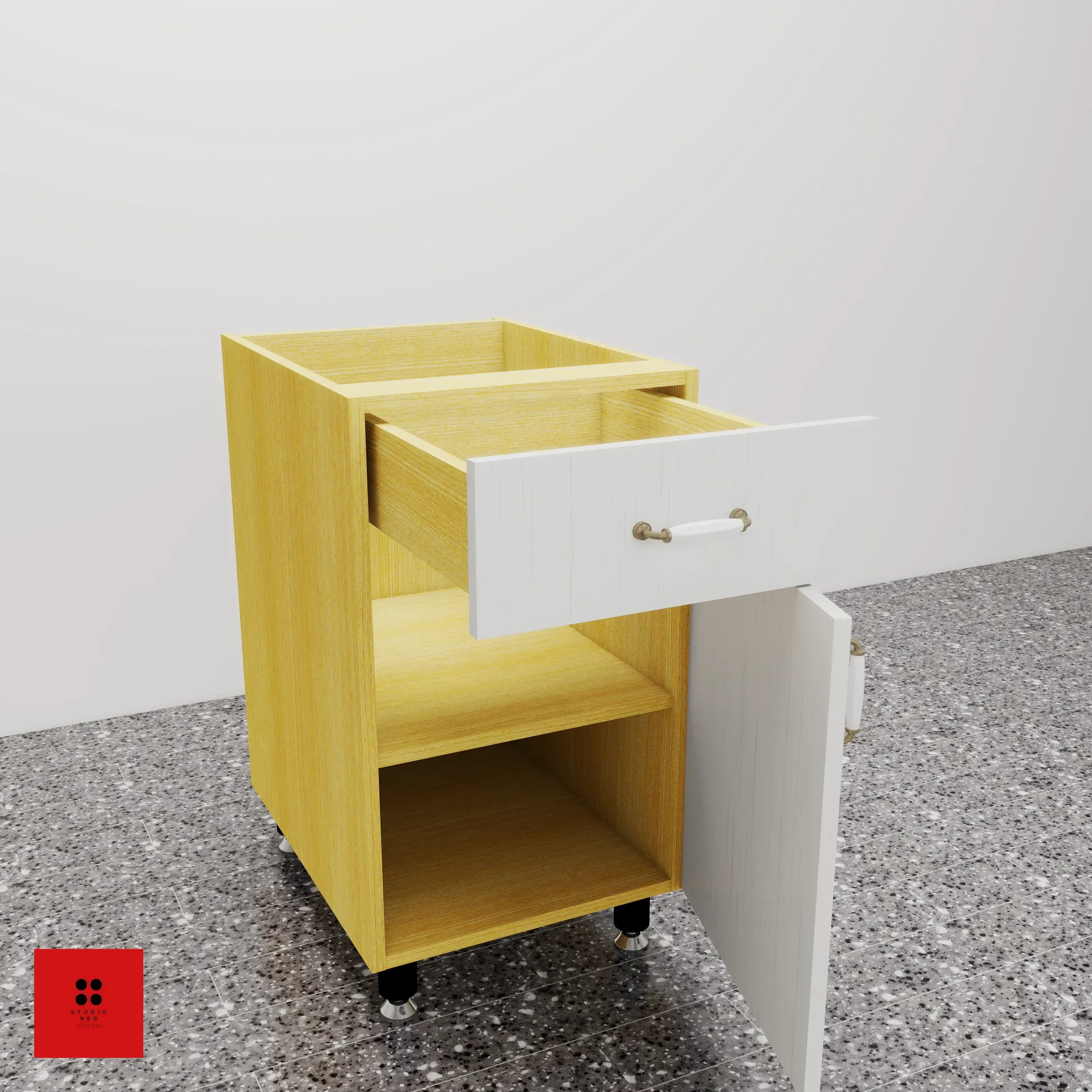 [KBU-1SD-1S-1MS-H820-W550] Base Unit with 1 Small drawer and 1 Shutter with removable Shelf 550 x 580 x 820