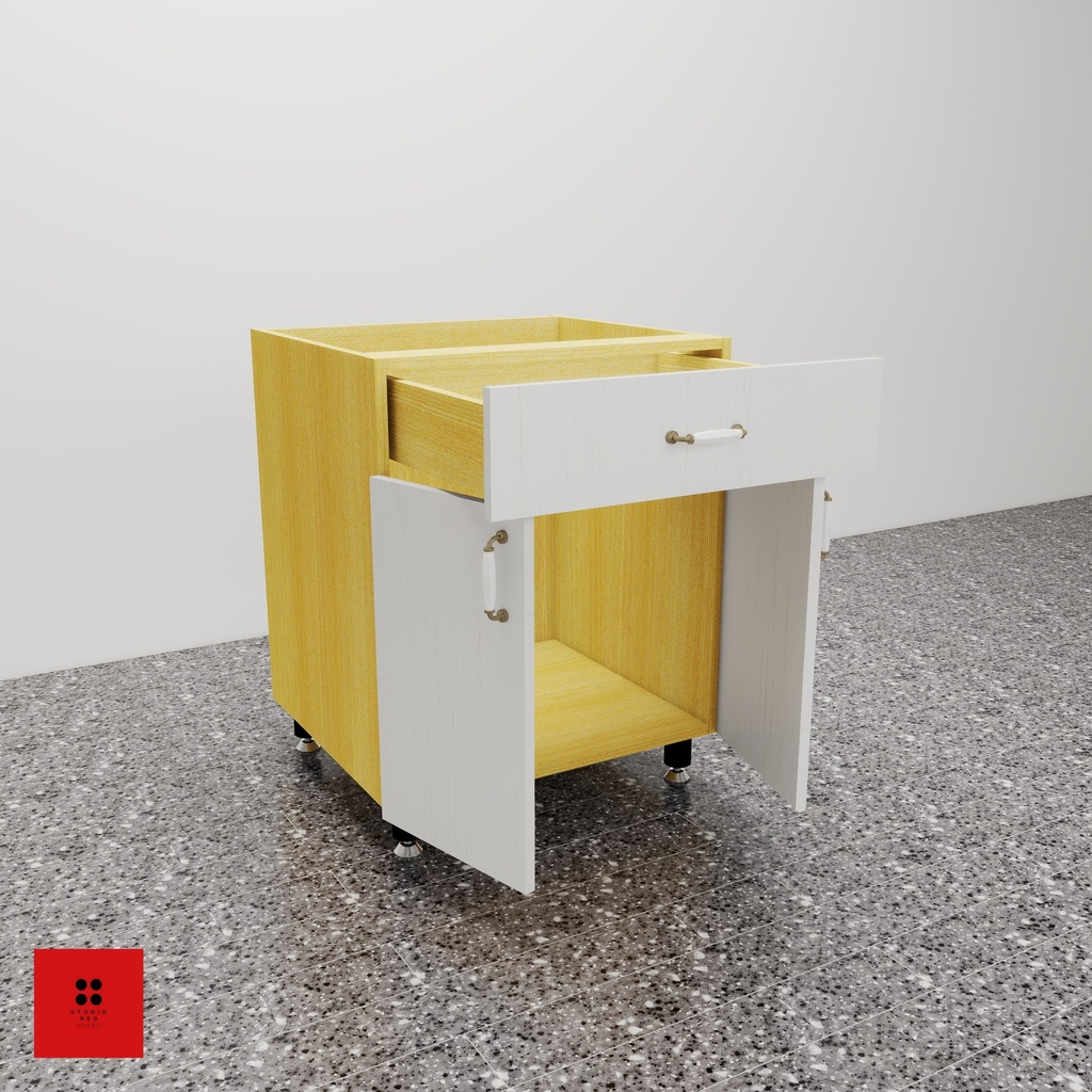 [KBU-1SD-2S-1MS-H820-W650] Base Unit with 1 Small drawer and 2 Shutter with removable Shelf 650 x 580 x 820