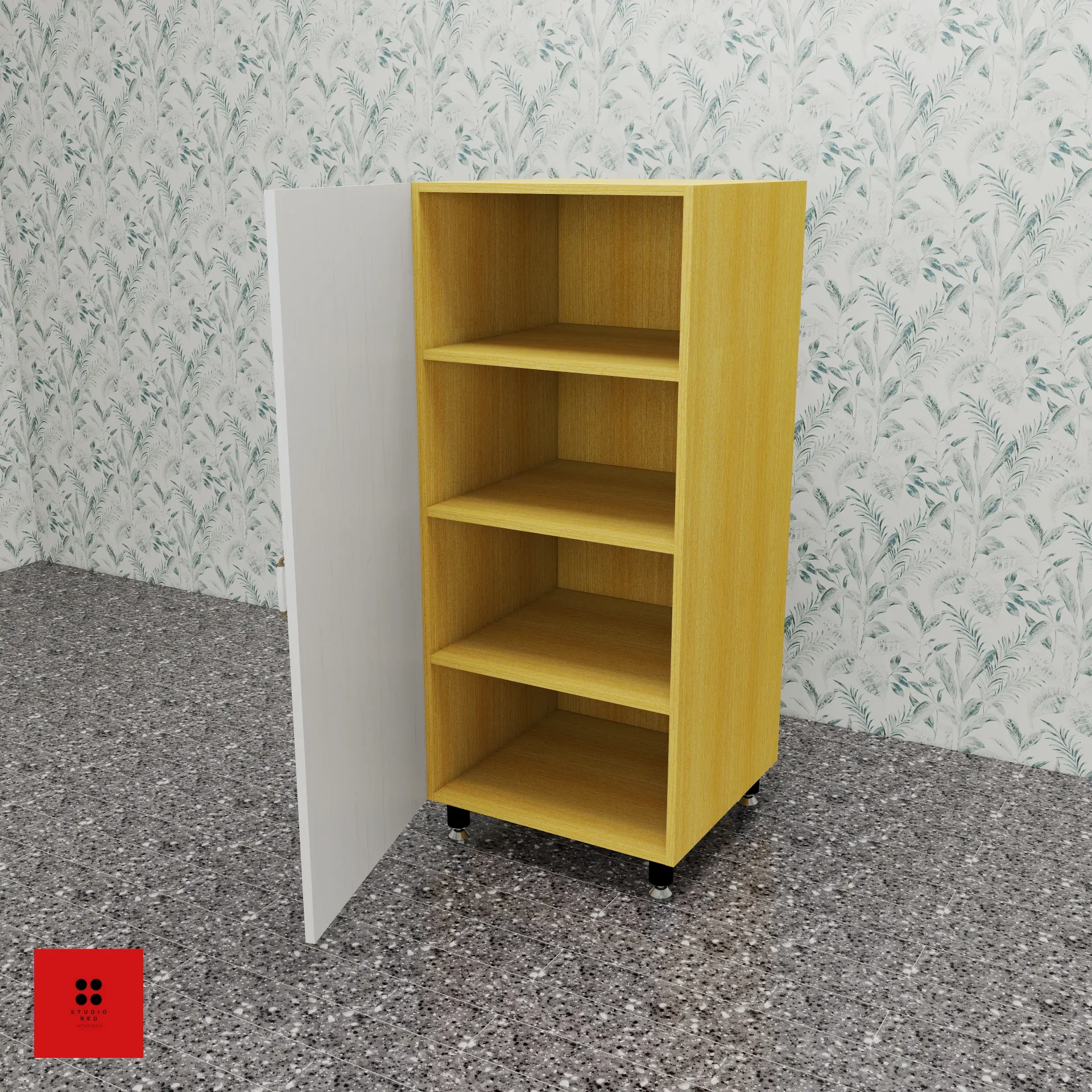 [KSTU-STU1S3MS-W450] Semi Tall Unit with 1 Shutter and 3 Removeable Shelves - 450 x 580 x 1420