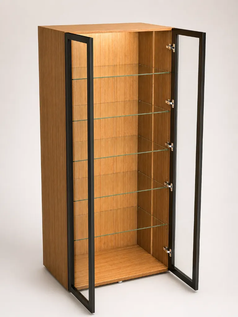 Tall Unit with 2 Aluminium Profile Glass Shutter and 5 Glass Shelves - 1200 x 580 x 2100