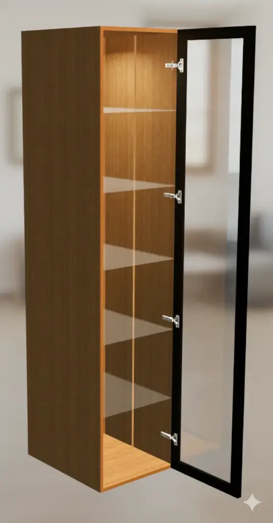 Tall Unit with 1 Aluminium Profile Glass Shutter and 5 Glass Shelves - 450 x 580 x 2200
