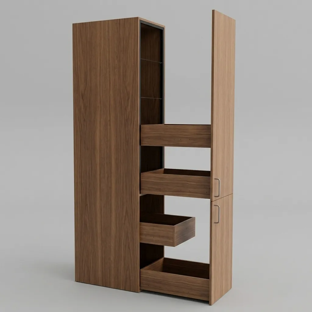 Tall Unit with 2 Shutter 4L Drawers and 2 Glass Shelves - 600 x 580 x 2100