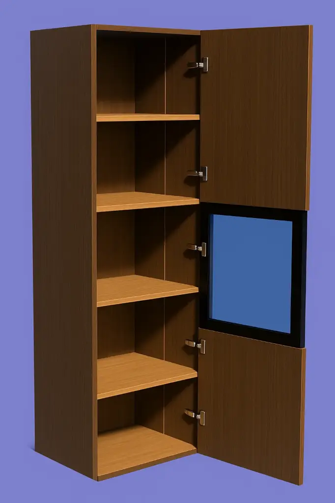 Tall Unit with 2 Wooden Shutter 1 Aluminum Glass Profile Shutter and 4 Shelves for Microwave - 632 x 580 x 2200