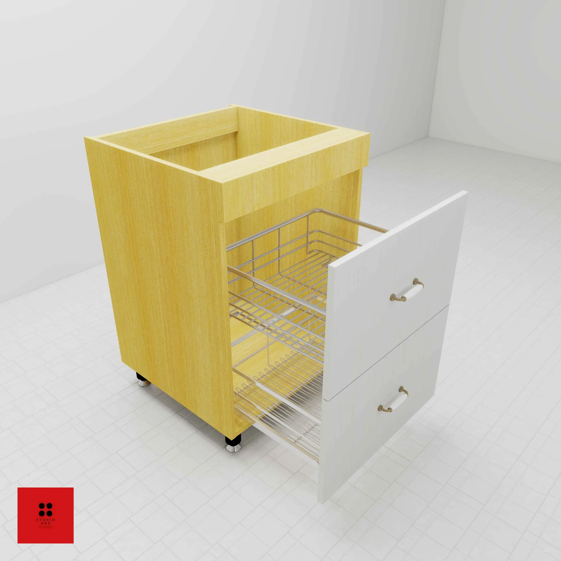 [KBU-HU-2MD-1F-H820-W500] Base HOB Unit with 2M Drawer and Flap - 500 x 580 x 820