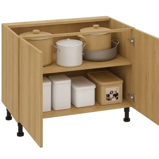 [KBU-SU-2S1S-450-90] Base Unit with 2 Shutter and 1 Removable Shelf - 900 x 450 x 820