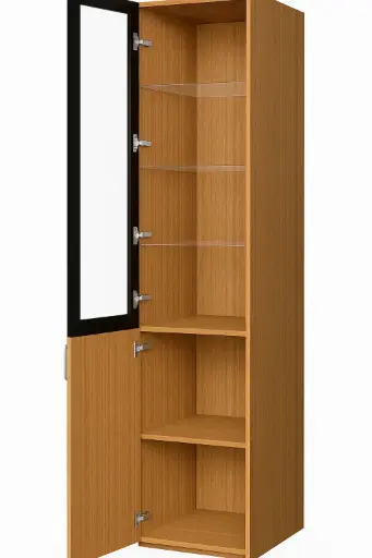 [KTU-1AP1S3GS2FS-H2100-W600] Tall Unit with 1 Aluminium Profile Glass Shutter & 1 Wooden Shutter and 3 Glass & 2 Shelves - 600 x 580 x 2100