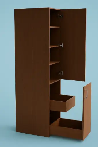 [KTU-2S2LD3MS-H2200-W600] Tall Unit with 2 Shutter 2L Drawers and 3 Removeable Shelves - 600 x 580 x 2200