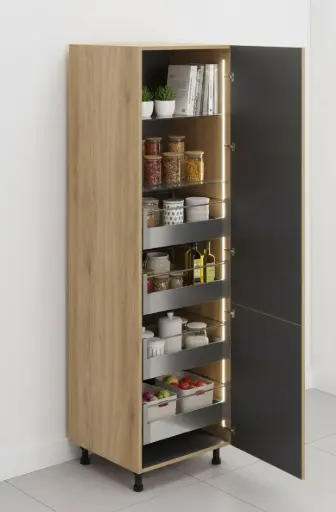 [KTU-2S4LD2GMS-H2100-W450] Tall Unit with 2 Shutter 4L Drawers and 2 Glass Shelves - 450 x 580 x 2100